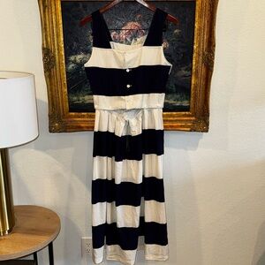 Lanz Originals USA VINTAGE Navy Striped Midi Dress Button Accents Size M